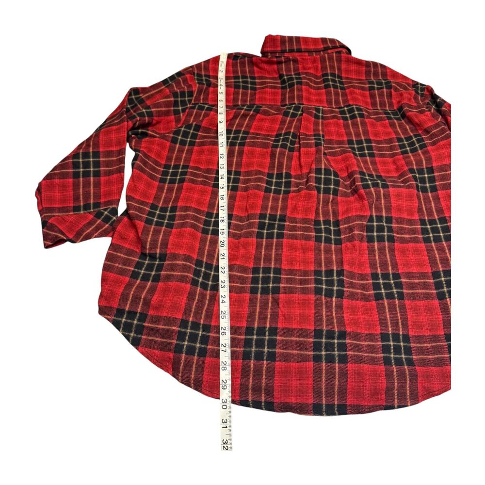 Wild Fable Shacket Women 2XL Red Black Plaid Cotton Pleated Long Sleeve Collared - Picture 5 of 7